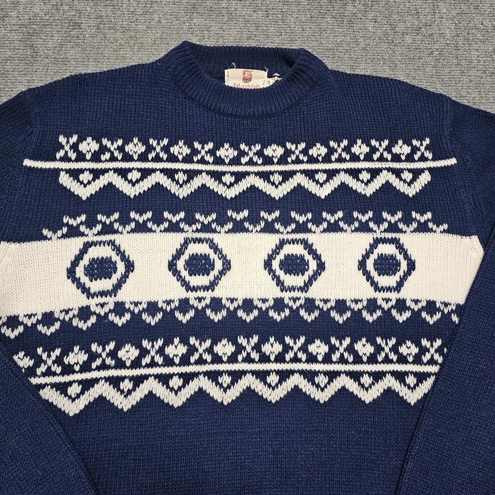Vintage 80s Jayshire Geometric Fair Isle Nordic Nautical Crewneck Sweater XL